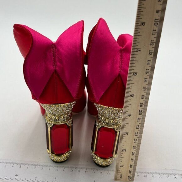 FSJ Women Bridal Pointed Toe Chunky Block High Heel Crystal Pumps Wedding - Picture 5 of 8